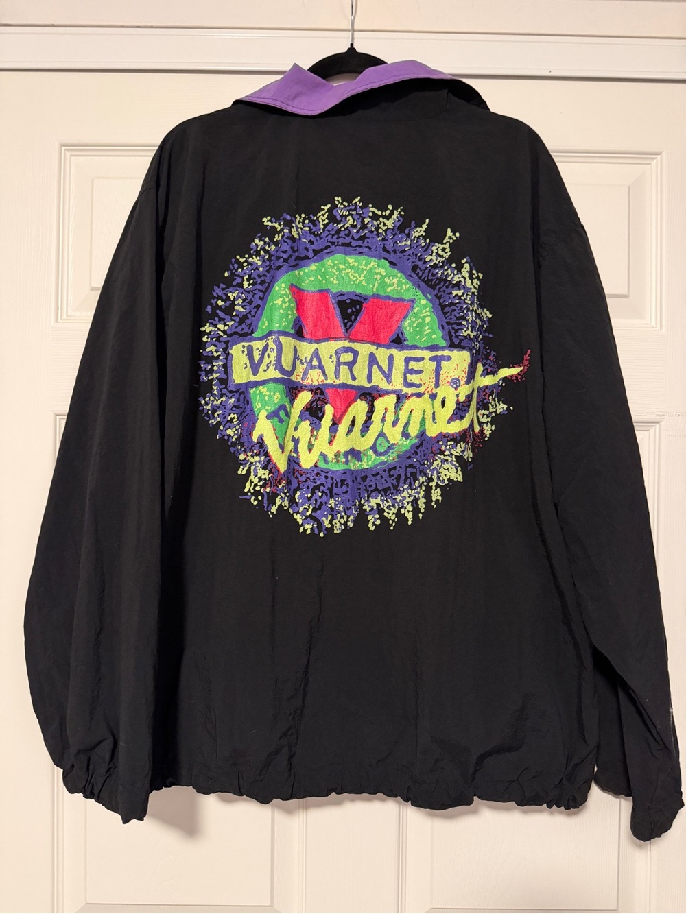 Vuarnet France Track 1/4 Zip Up Jacket Black Purple Vintage Windbreaker 90s Neon
